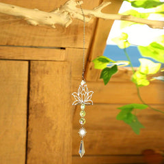 Crystal Sun Catcher Wind Chime Lotus Flower Pendant