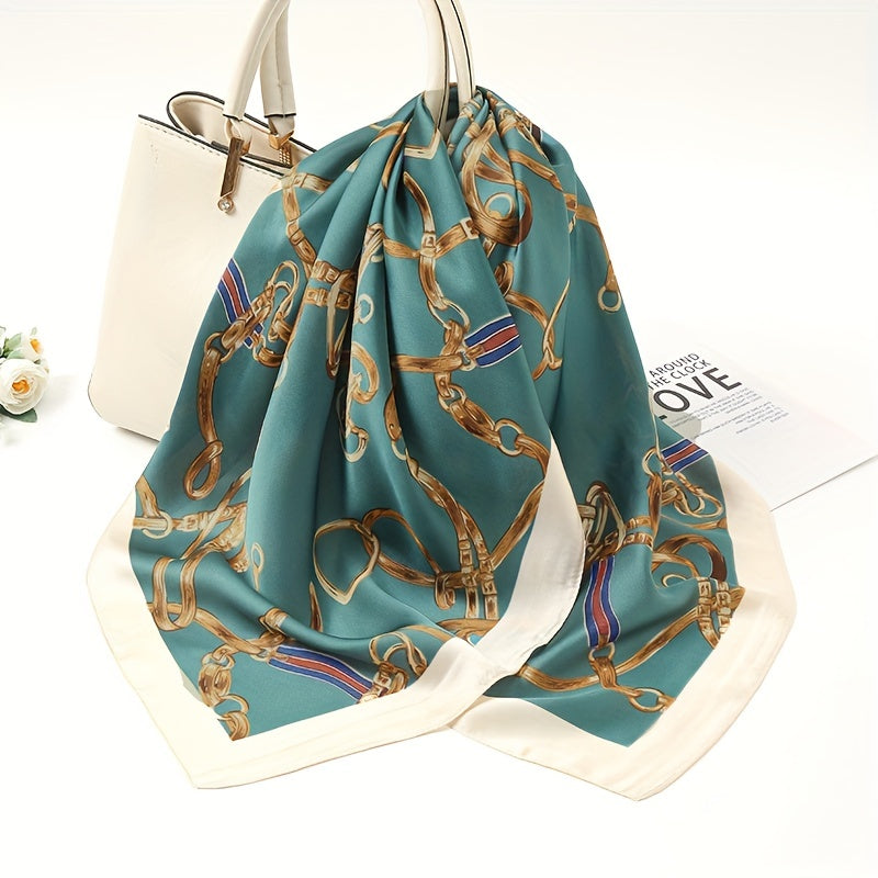Chain Print Silk Scarf Square Shawl for Women