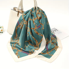 Chain Print Silk Scarf Square Shawl for Women
