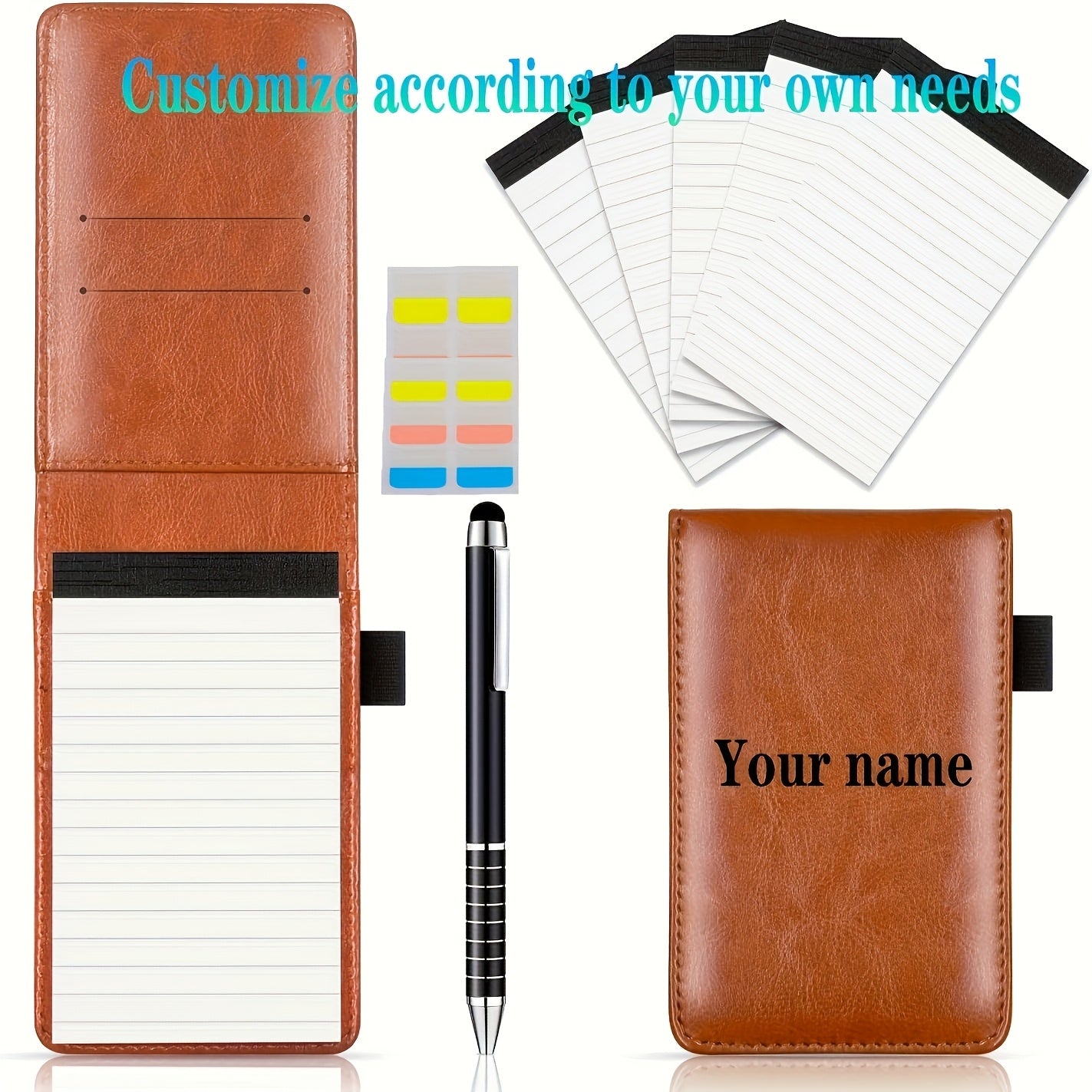 Faux Leather Pocket Notepad Holder Set with Pen College Rules Mini Notebook