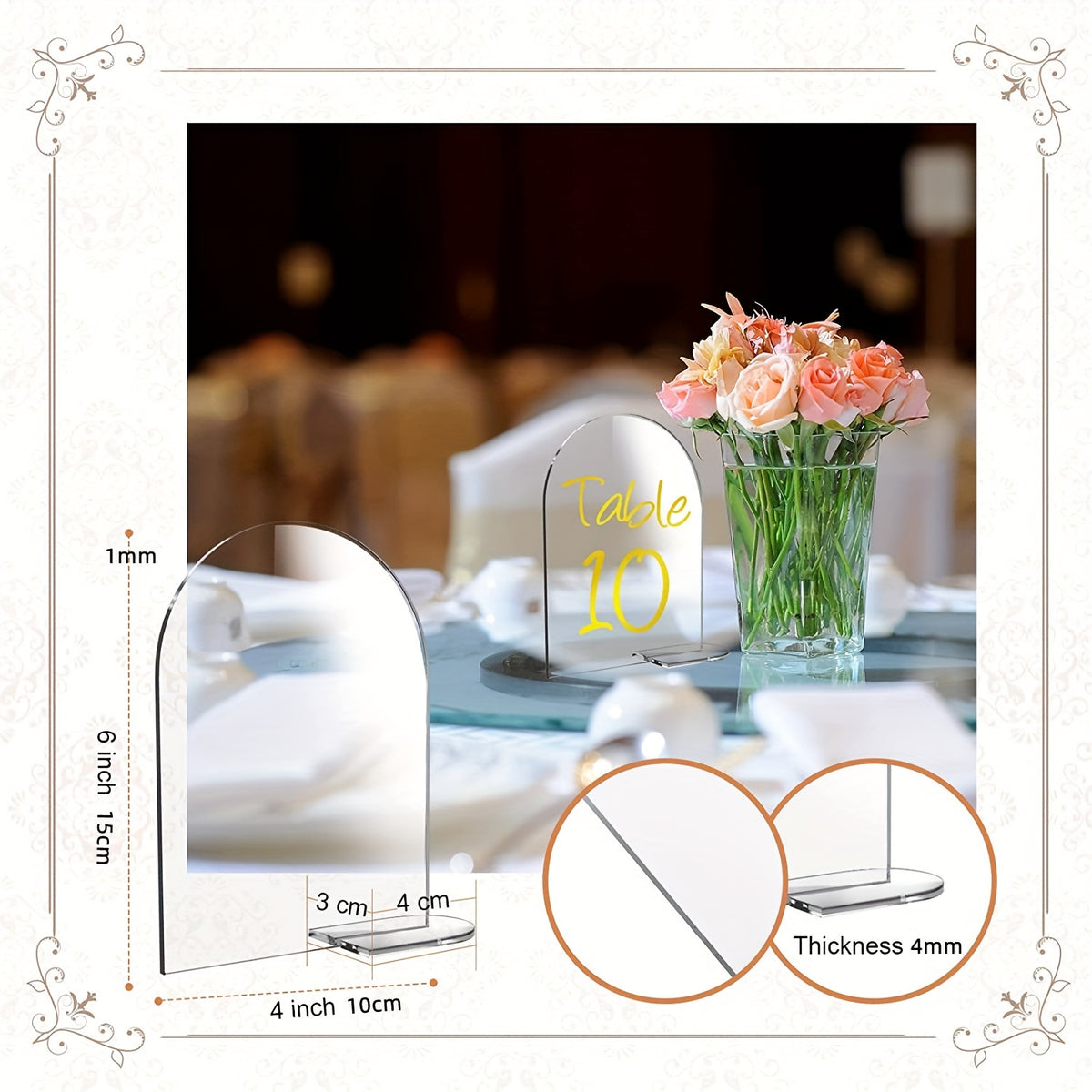 10pcs Clear Acrylic Seat Cards For Weddings DIY Table Number Holders