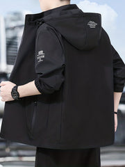 Men's Casual Stretchy Hooded Windbreaker Coat for Spring Autumn