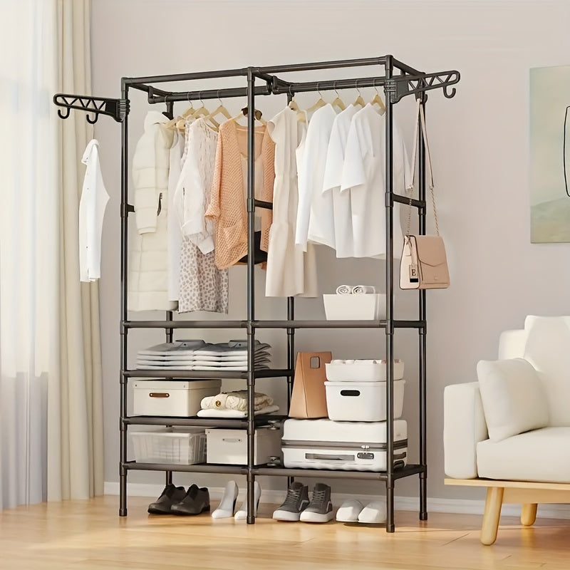 2-Tier Garment Rack with Storage & Hooks