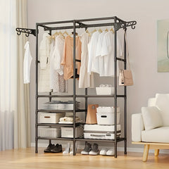 2-Tier Garment Rack with Storage & Hooks