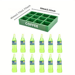 14pcs Mini Soft Drink Baskets Realistic Beverage Models Set