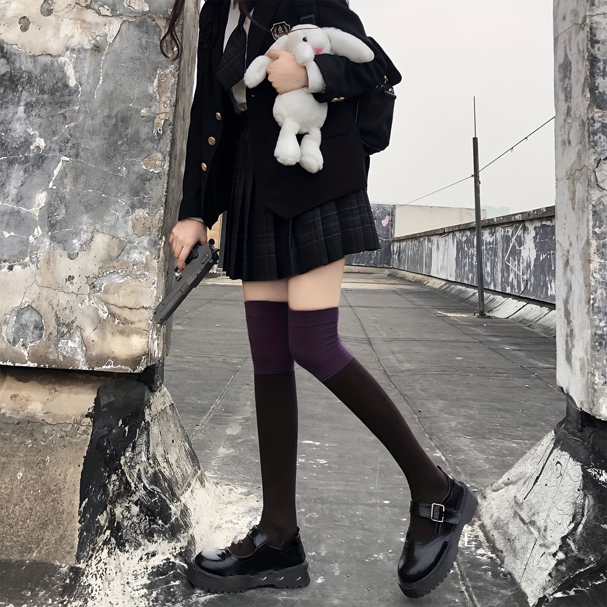 Colorblock Calf Socks College Style All match Knee High Socks