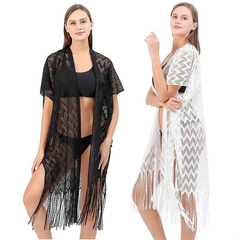 Geometric Tassel Shawl Solid Wraps Scarf Thin Cape Bikini Cover Up