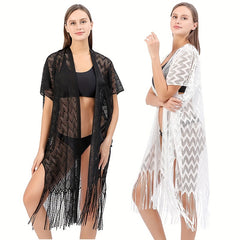 Geometric Tassel Shawl Solid Wraps Scarf Thin Cape Bikini Cover Up