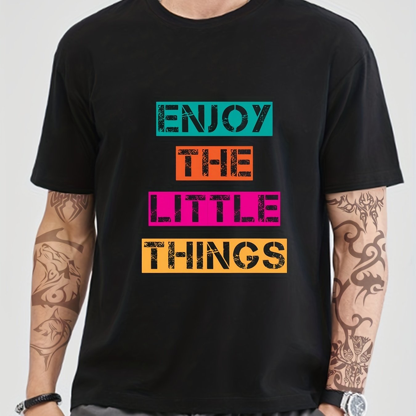 Solid Cotton Men's Graphic Crew Neck T-shirt Casual Comfy Tee