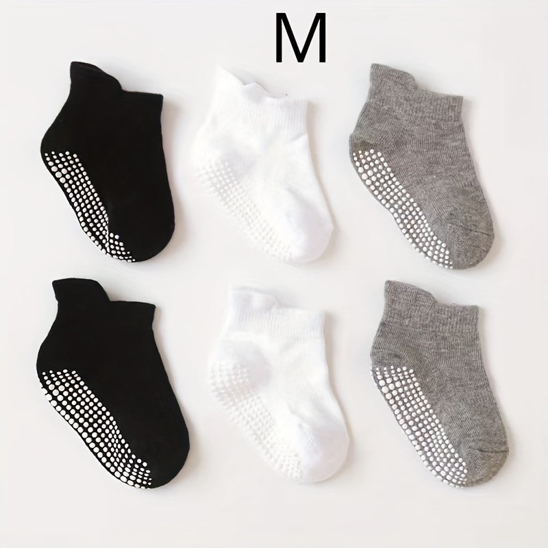 6 Pairs Boy's Non Slip Socks Cotton Blend Bottom Rubber Dot Soft Socks