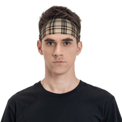 Vintage Plaid Headband Beige Red Checkered Pattern Elastic Sports Headwear