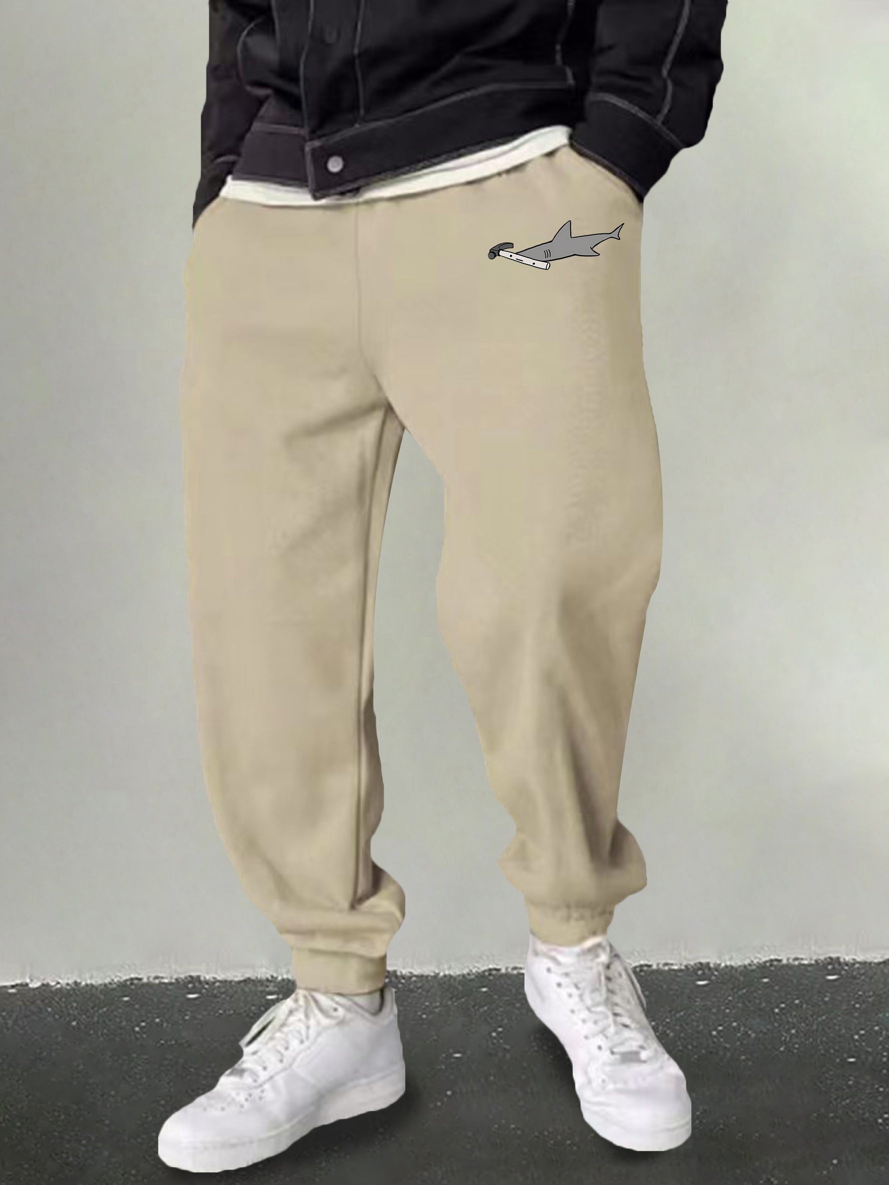 Men's Cartoon Shark Print Joggers Casual Breathable Sports Pants