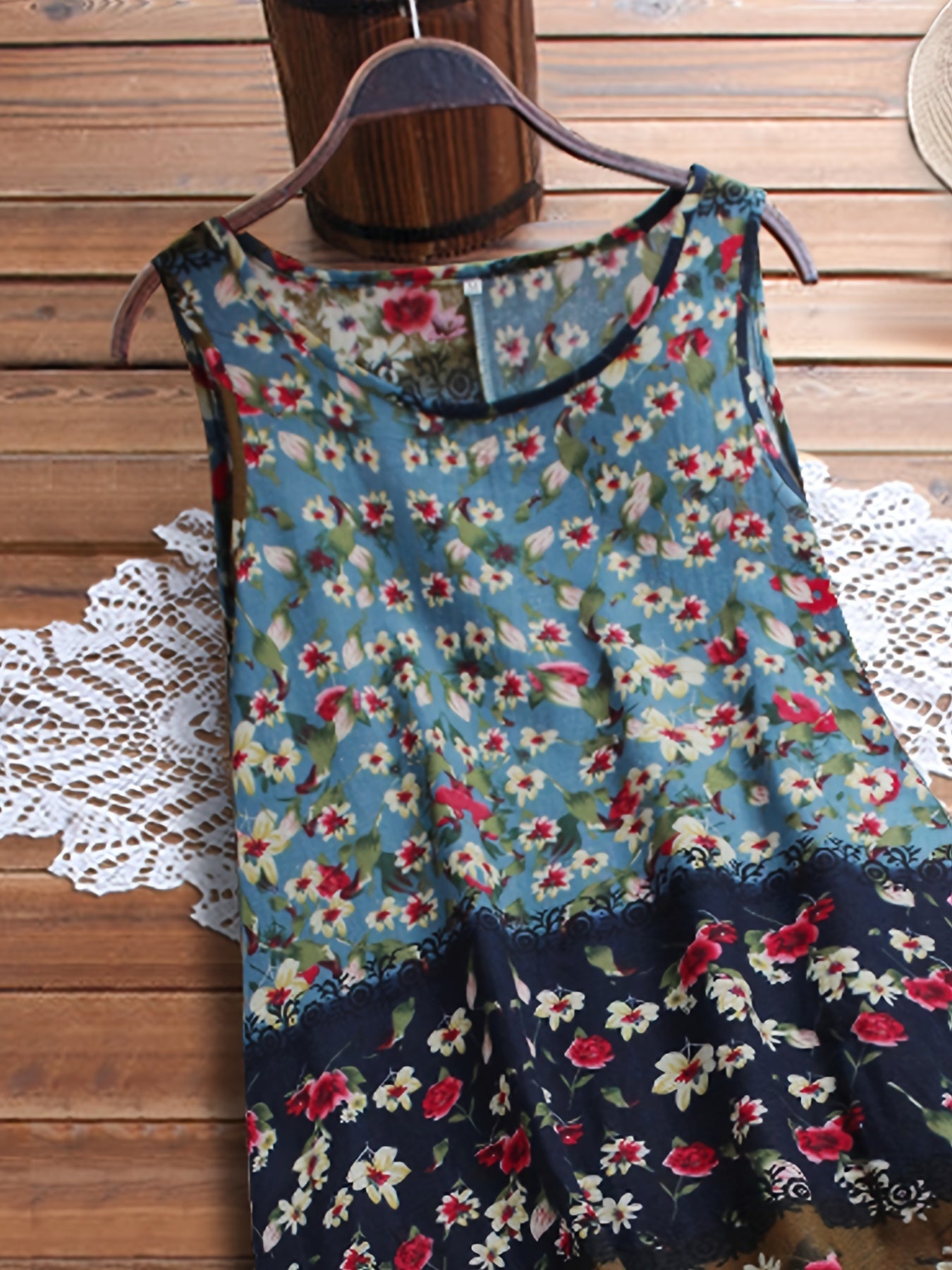  Colorblock Floral Print Tank Dress