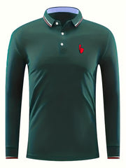 Men's Lightweight Polo Shirt Long Sleeve Button Up