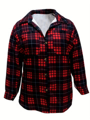  Plaid Print Long Sleeve Tunic Shirt Top