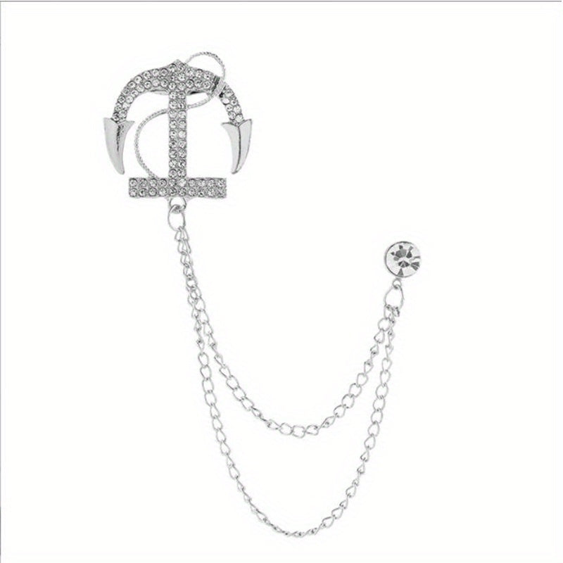Men's Navy Artificial Diamond Anchor Brooch Coat Pin