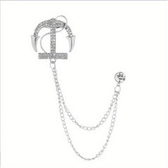 Men's Navy Artificial Diamond Anchor Brooch Coat Pin