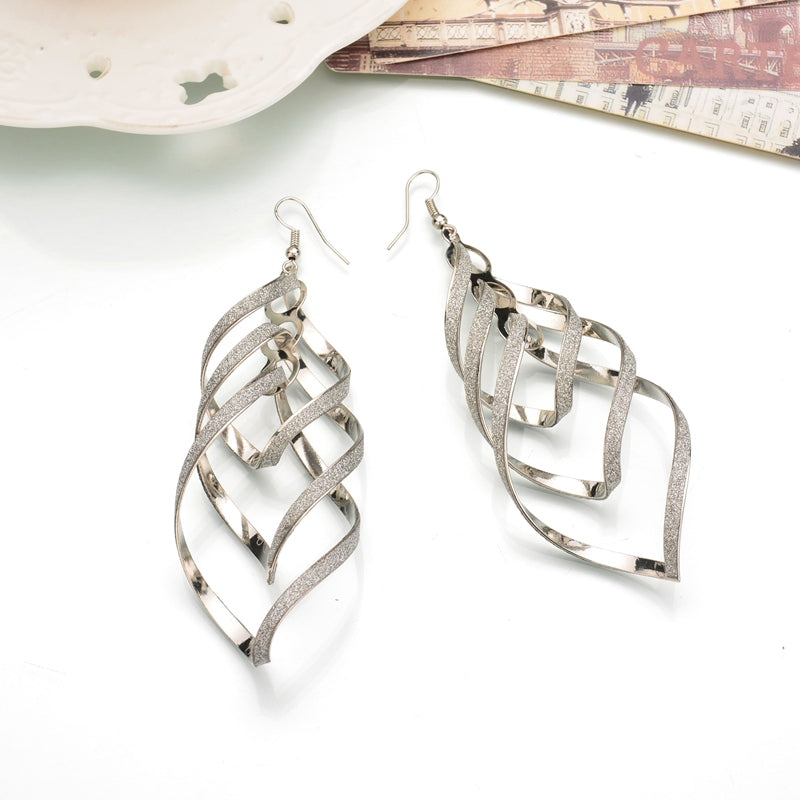 Metal Layered Swirling Geometric Earrings Long Pendant Hook Earrings