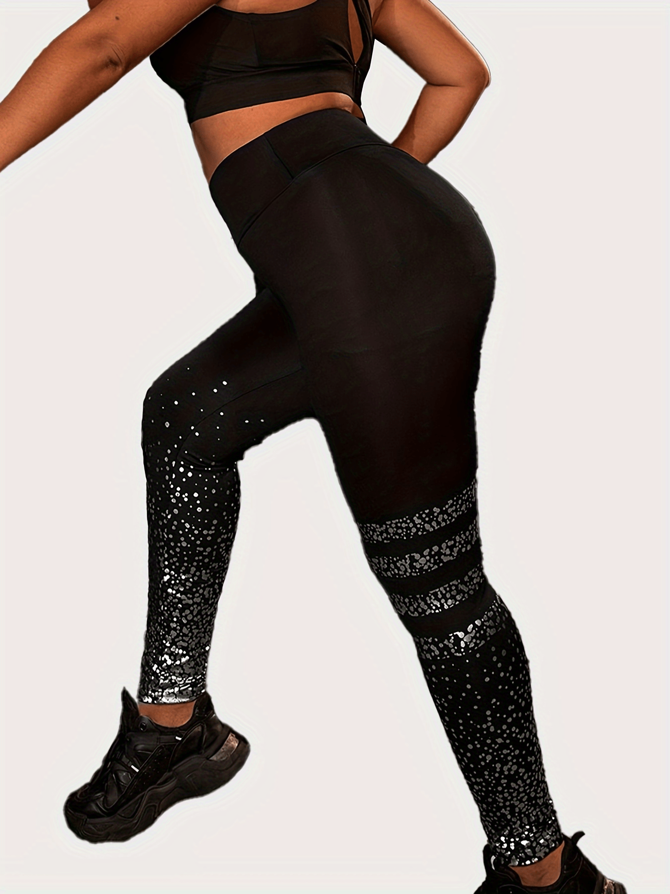  Polka Dot Print Wide Waistband Fitness Leggings