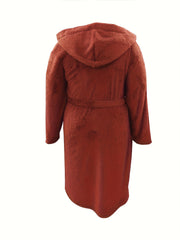  Hooded Fleece Sleepwear Robe with Belt & Pockets