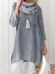  Solid Long Sleeve Round Neck Tunic Top