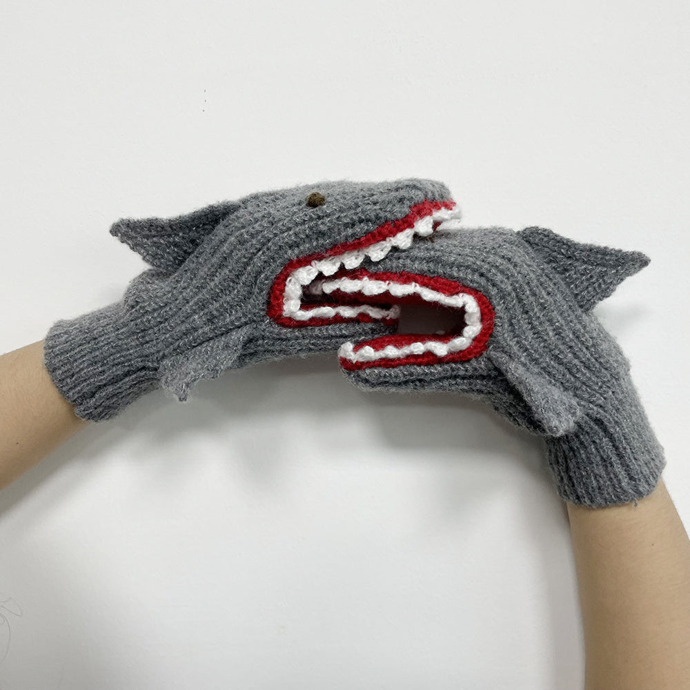 3D Shark Gloves Autumn Winter Dress Warm Mittens Knitted Christmas Halloween