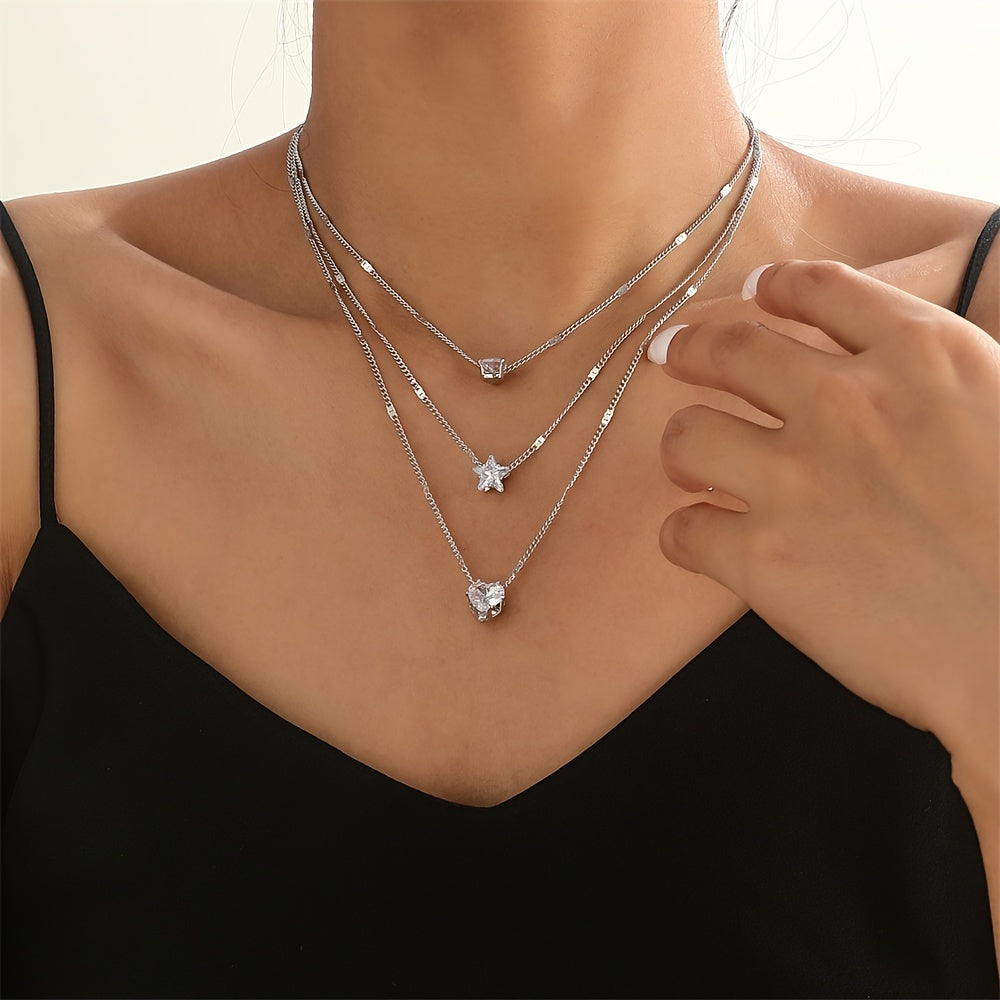 Retro Zircon Necklace Star Water Drop Pendant Clavicle Chain