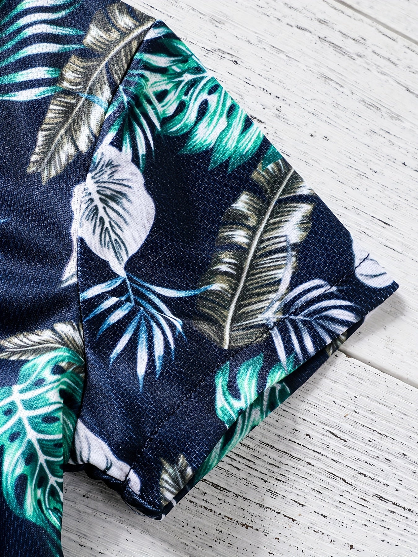 Boys Leaf Print Casual Outfit Shirt & Shorts Set