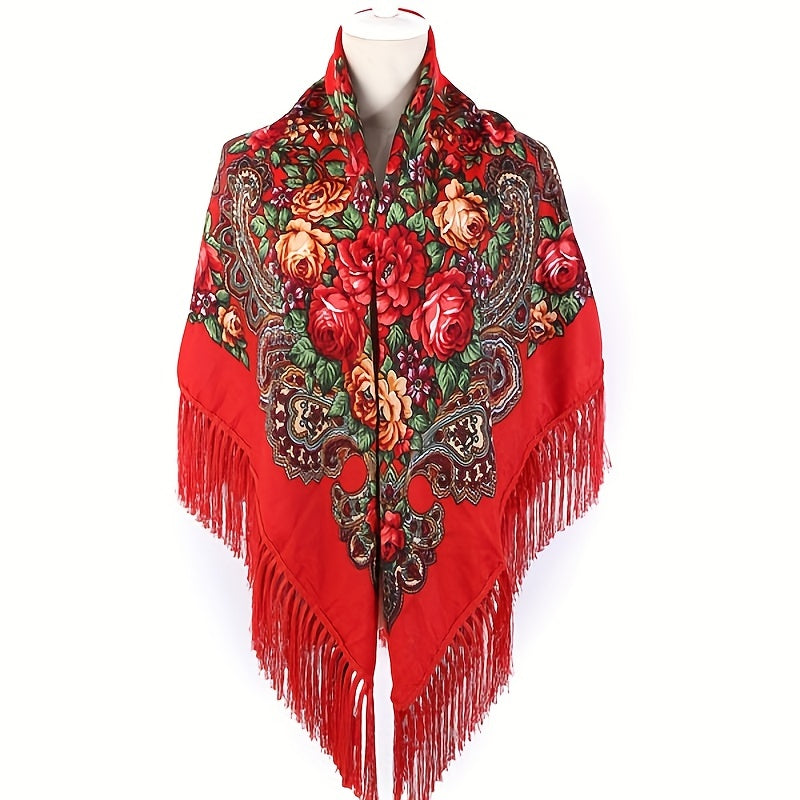Flower Pattern Fringe Trim Scarf Shawl Shawl Scarf Wrap Casual Head Wrap