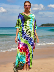  Tie Dye V Neck Cover Up Dress