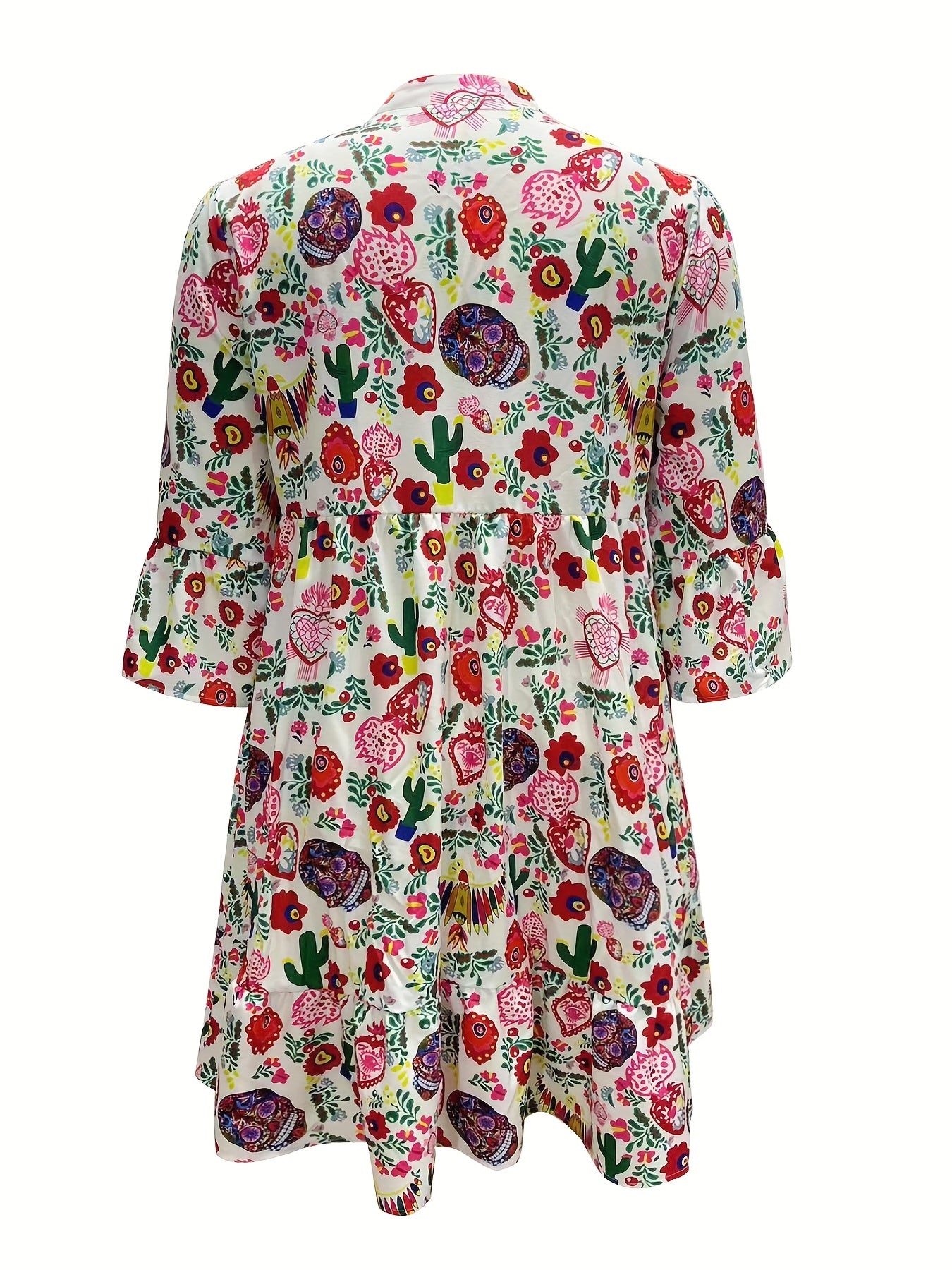  Graphic Print Long Sleeve Shirt Dress
