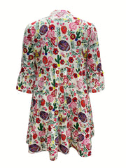  Graphic Print Long Sleeve Shirt Dress
