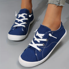 Women's Dark Flat Canvas Lace-Up Sneakers