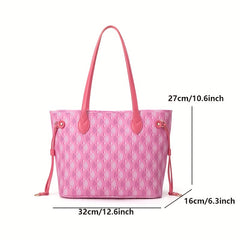 Vintage Geometric Print Tote Bag Retro Shoulder Bag & Purse