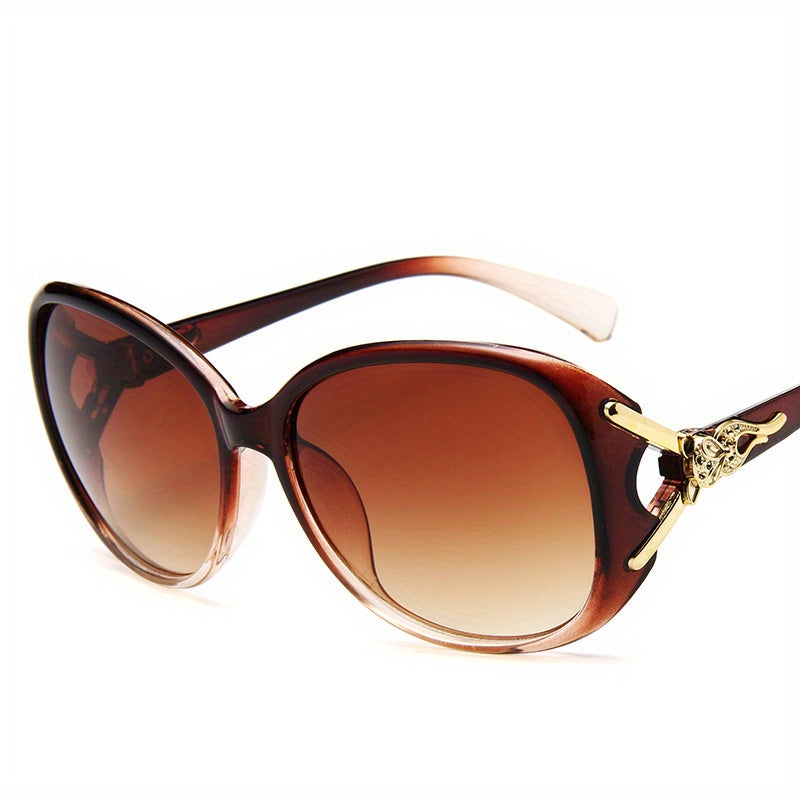 Round Frame Sunglasses Gradient Lens Metal Fox Decor Glasses UV400