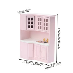1:12 Scale Pink Dollhouse Kitchen Set with Cabinets, Sink, and Countertop Combo
