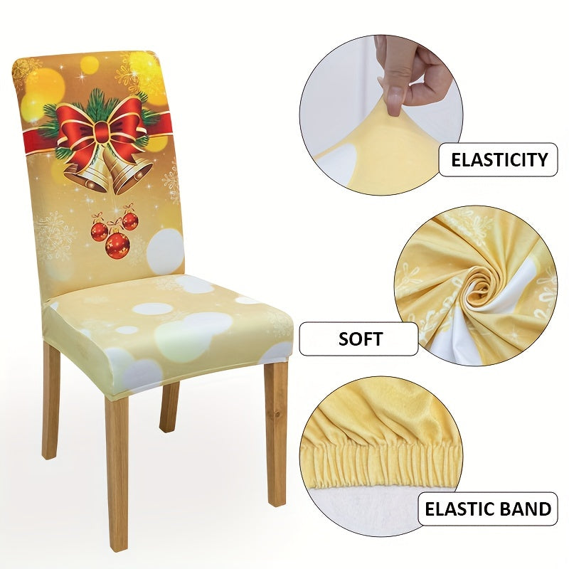 6pcs Christmas Yellow Bell Chair Slipcover Protector for Dining Room