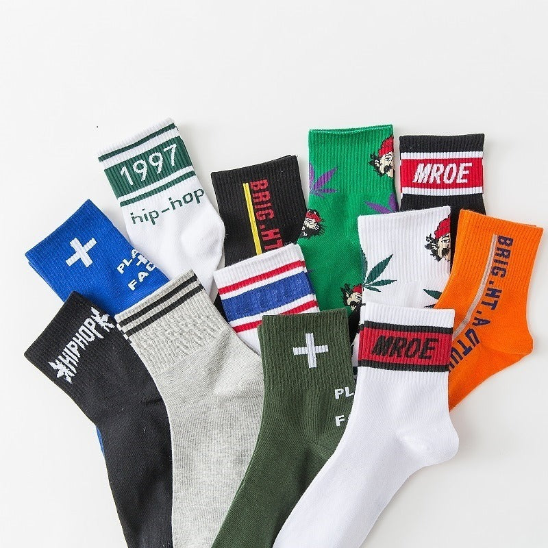 4 Pairs Letter Print Socks Women's Mid Tube Stockings