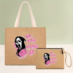 Cartoon Ghost & Letter Pattern Tote Bag Halloween Shoulder Bag