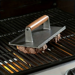 Iron Burger Press Cast Iron Grill Press For Perfectly Seared Bacon Steak & Sandw