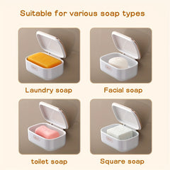 Wall Mounted Double Layer Soap Box with Lid Flip Shelf
