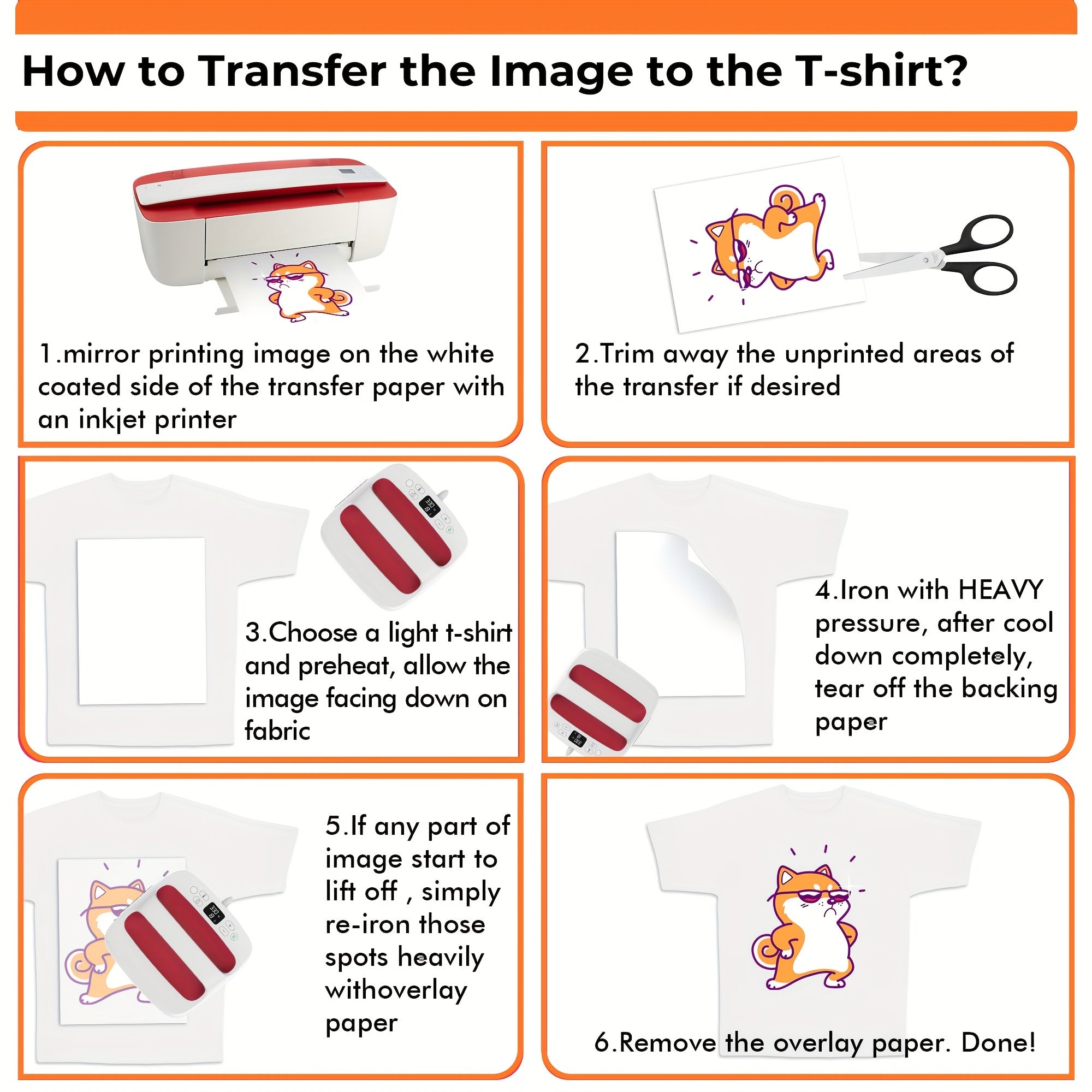 20 Sheets Iron-On Heat Transfer Paper for Light T-Shirts