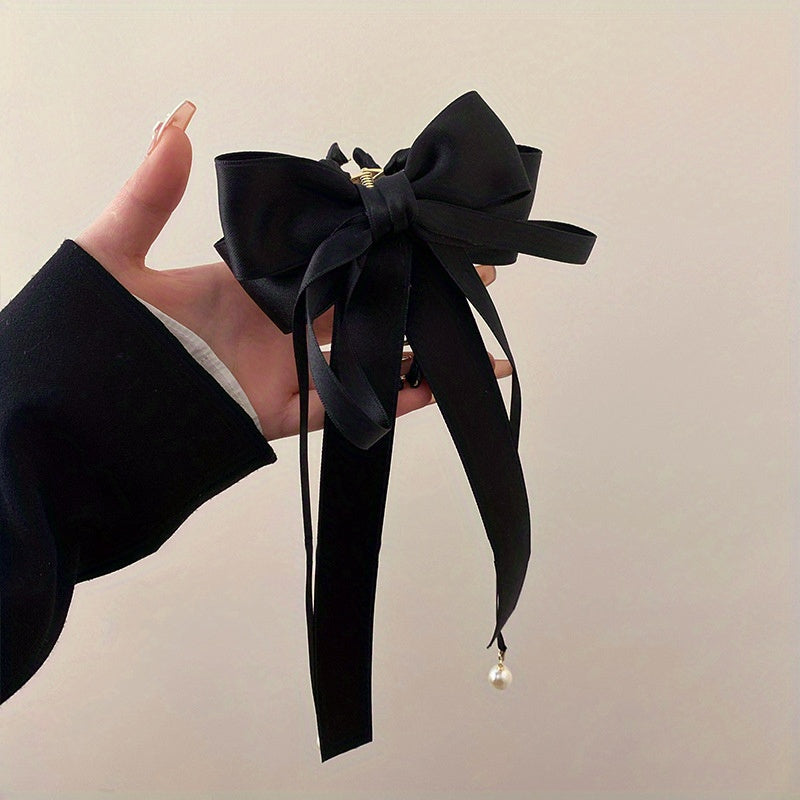 Retro Bowknot Ribbon Pearl Hair Claw Hair Clip Hair Accessories