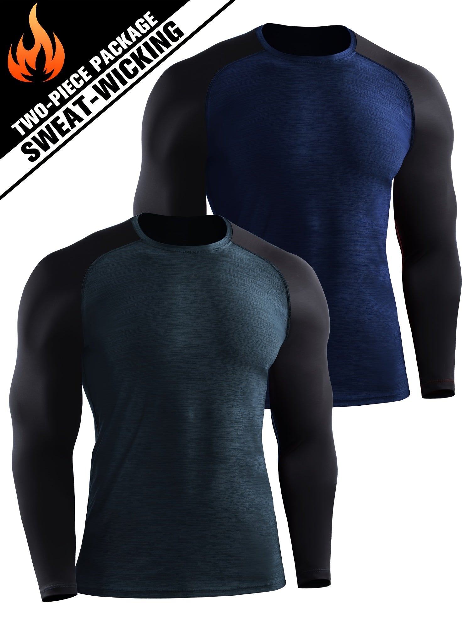 2 Pcs Men's Block Comfy Quick-drying Compression T-shirts for Fitness