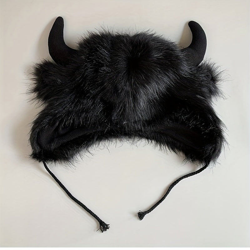 Men's Windproof Cow Horn Cap Winter Ear Protection