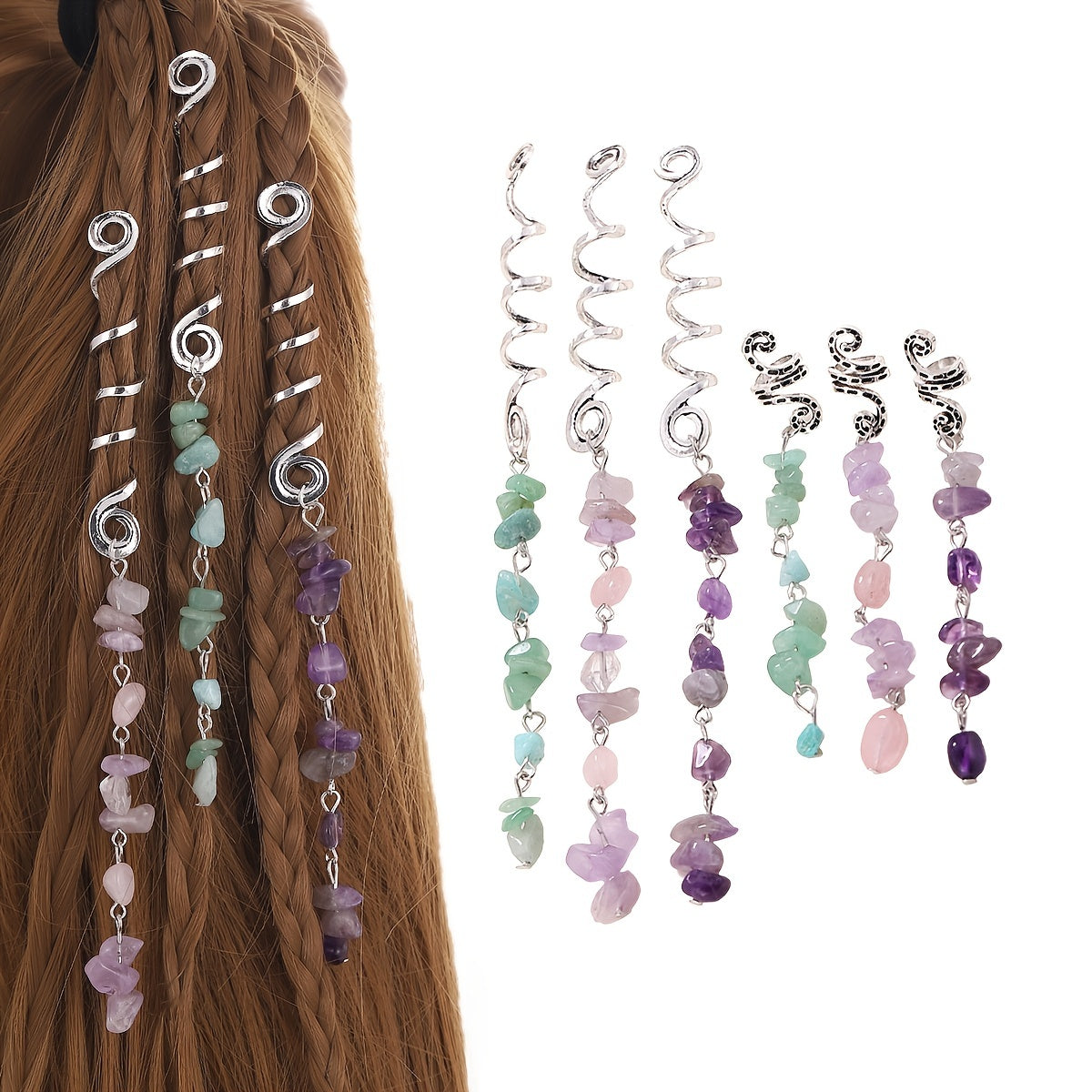 Colorful Stone Tassel Hair Jewelry for Braids Crystal Accessories for Women