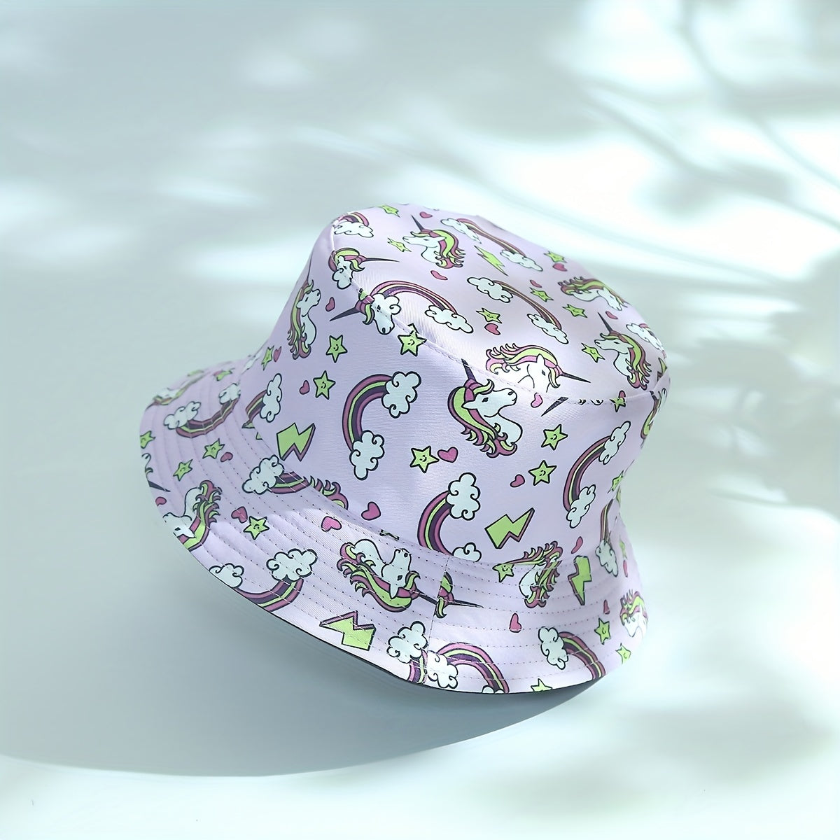 Pink Unicorn Print Bucket Hat Reversible Sunscreen Beach Hats