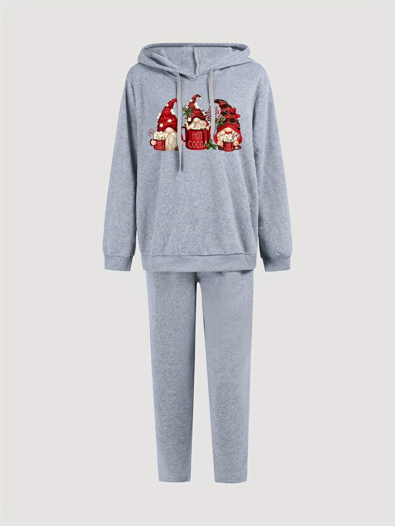  Christmas Dwarf Print Hooded Sweatshirt & Sweatpants Set