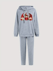  Christmas Dwarf Print Hooded Sweatshirt & Sweatpants Set