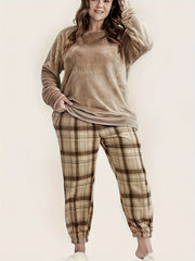  Flannel Top & Plaid Print Joggers Pajama Set